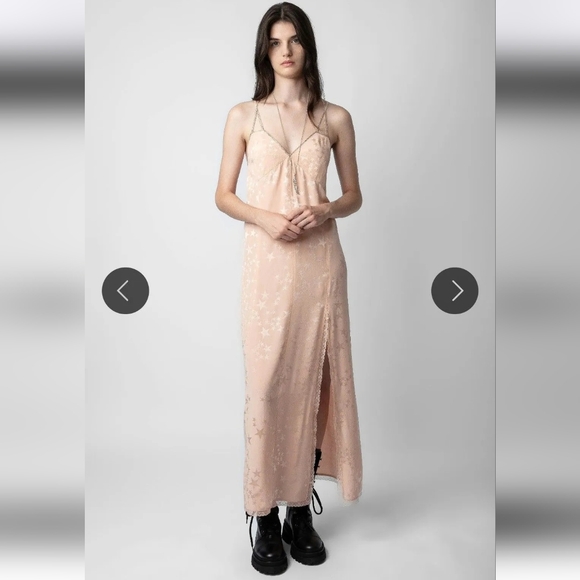 NWT $998 Zadig and Voltaire 100% Silk Ballerine Rohal star-jacquard strass Dress